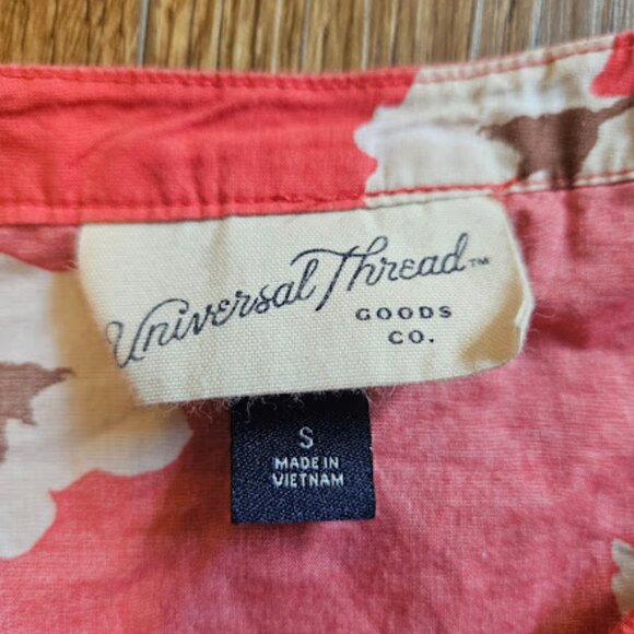 Universal Thread Mini Dress Women Small Pink Coral Floral Puff Sleeve Tiered - Picture 4 of 9